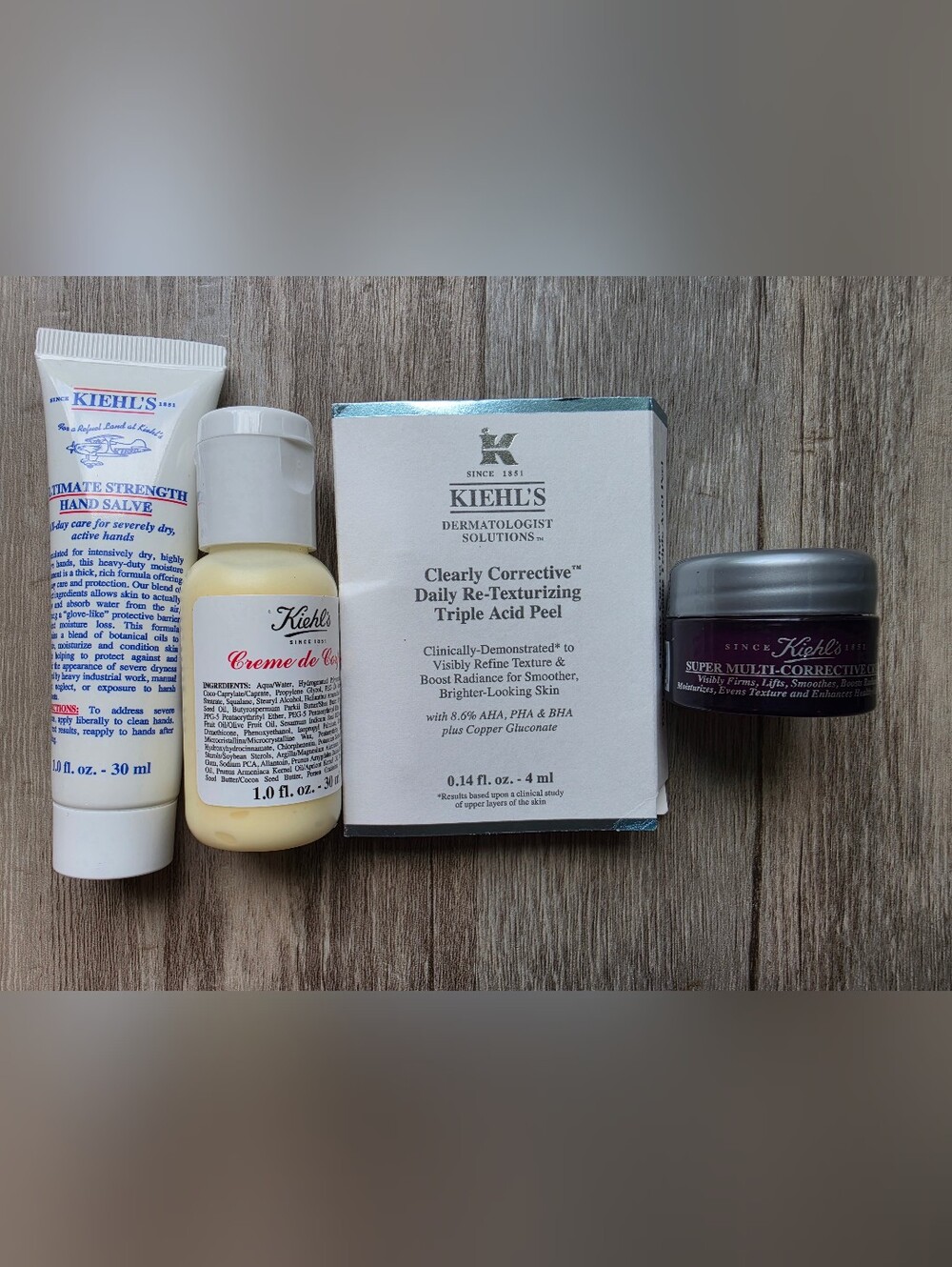 Kiehl's Creme de Corps Moisturizer + Corrective Cream + Acid Peel + Hand Salve
